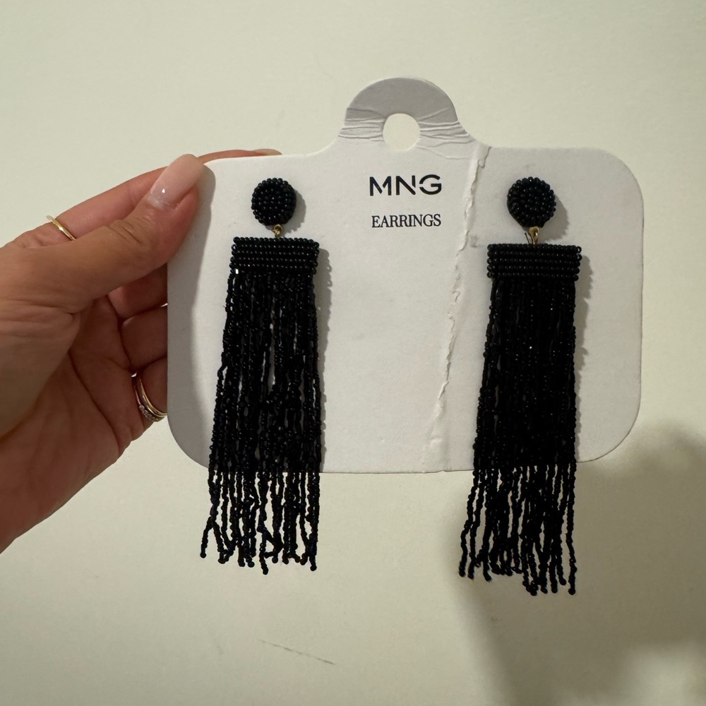 Mango Black Beaded Fringe Earrings